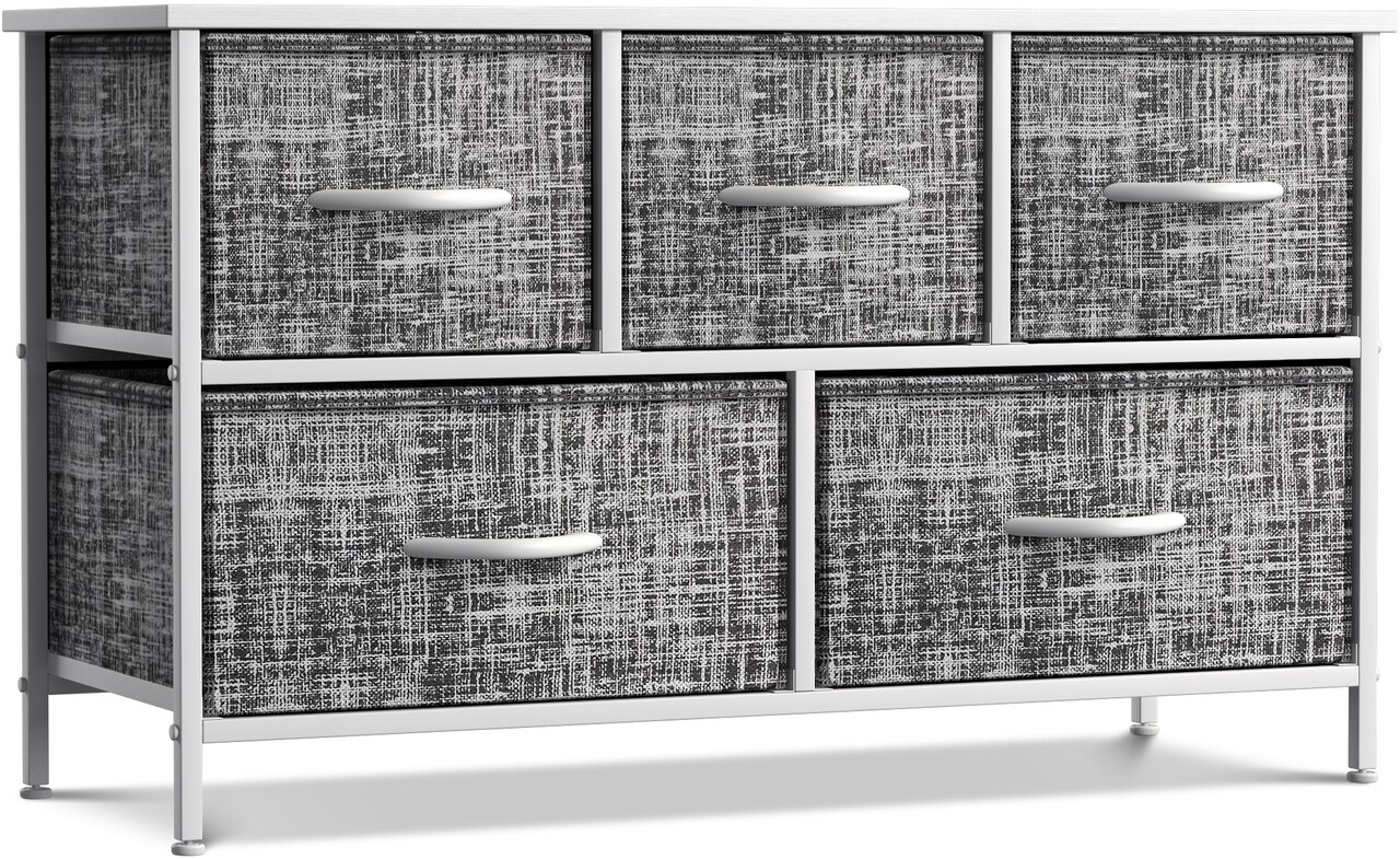 Sorbus Dresser with 5 Drawers - Storage Chest Organizer Unit with Steel Frame, Wood Top, Easy Pull Fabric Bins - Long Wide TV Stand for Bedroom Furniture, Hallway, Closet & Office Organization